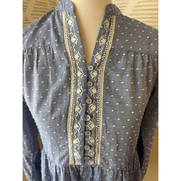 Label Ritukumar Ritu Kumar Small Blue Chambray Cotton Dot and Beaded Dress - Picture 4 of 8